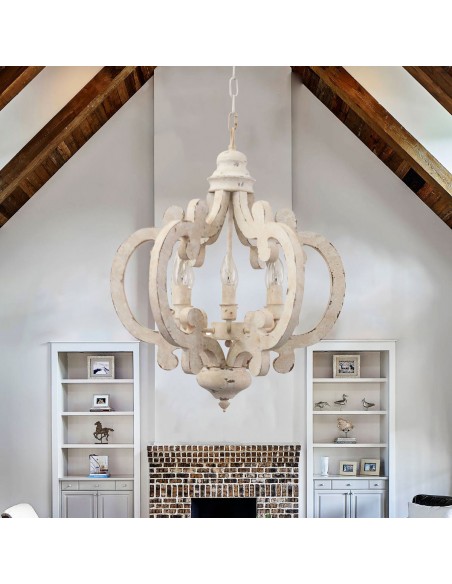 Oaks Aura Cottage Chic Crown Wood Chandelier, 6-Light Farmhouse Wooden Pendant