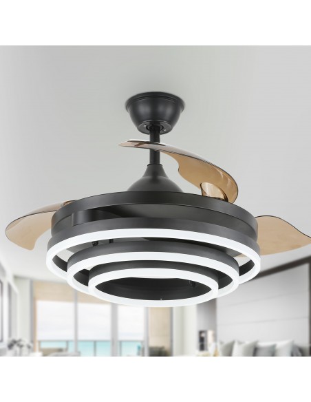 Oaks Aura 42in. DIY Shape LED Retractable Ceiling Fan With Light 6 Speed Latest DC Motor Remote Control Retractable Ceiling Fan