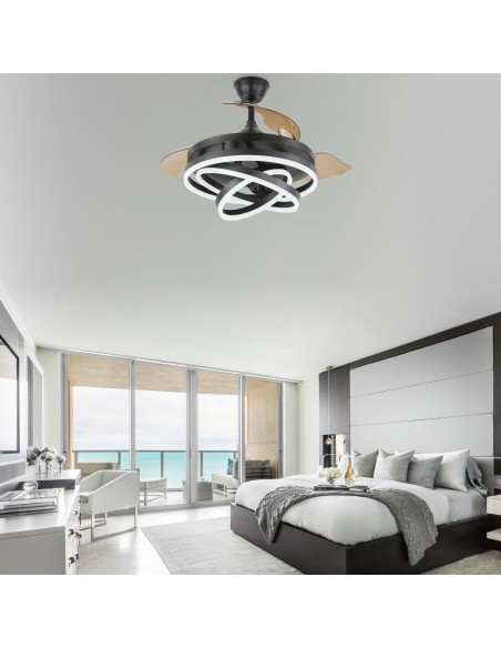 Oaks Aura 42in. DIY Shape LED Retractable Ceiling Fan With Light 6 Speed Latest DC Motor Remote Control Retractable Ceiling Fan