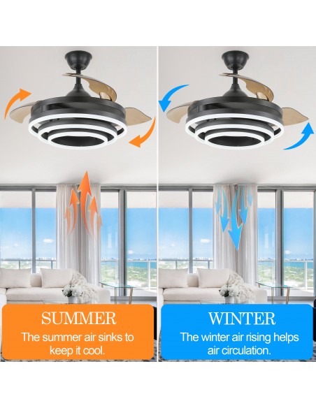 Oaks Aura 42in. DIY Shape LED Retractable Ceiling Fan With Light 6 Speed Latest DC Motor Remote Control Retractable Ceiling Fan