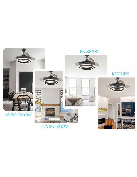 Oaks Aura 42in. DIY Shape LED Retractable Ceiling Fan With Light 6 Speed Latest DC Motor Remote Control Retractable Ceiling Fan