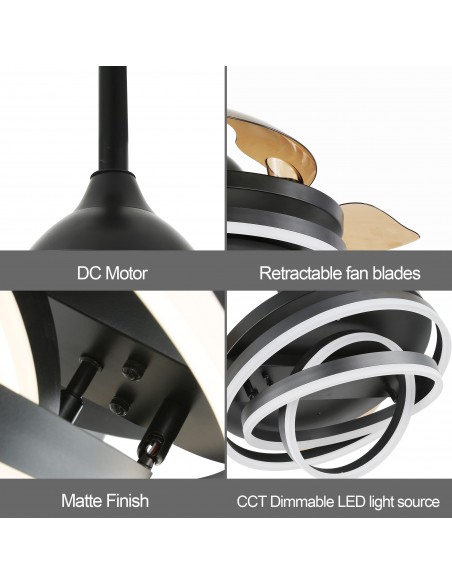 Oaks Aura 42in. DIY Shape LED Retractable Ceiling Fan With Light 6 Speed Latest DC Motor Remote Control Retractable Ceiling Fan