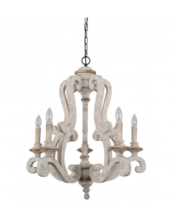 Oaks Aura Antique 5-Light Wooden Candle Chandelier, Distressed White