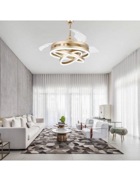 Oaks Aura 42in. DIY Shape LED Retractable Ceiling Fan With Light 6 Speed Latest DC Motor Remote Control Retractable Ceiling Fan