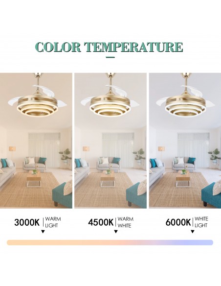 Oaks Aura 42in. DIY Shape LED Retractable Ceiling Fan With Light 6 Speed Latest DC Motor Remote Control Retractable Ceiling Fan