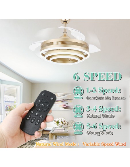 Oaks Aura 42in. DIY Shape LED Retractable Ceiling Fan With Light 6 Speed Latest DC Motor Remote Control Retractable Ceiling Fan