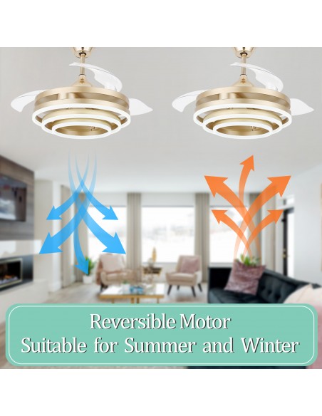 Oaks Aura 42in. DIY Shape LED Retractable Ceiling Fan With Light 6 Speed Latest DC Motor Remote Control Retractable Ceiling Fan
