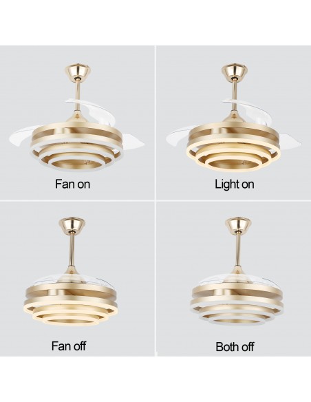 Oaks Aura 42in. DIY Shape LED Retractable Ceiling Fan With Light 6 Speed Latest DC Motor Remote Control Retractable Ceiling Fan