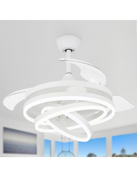 Oaks Aura 42in. DIY Shape LED Retractable Ceiling Fan With Light 6 Speed Latest DC Motor Remote Control Retractable Ceiling Fan