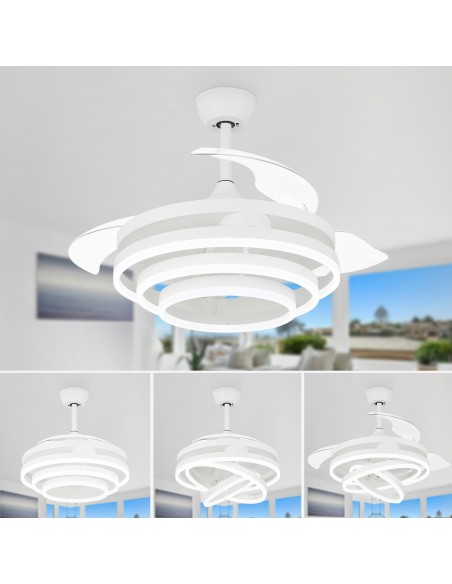 Oaks Aura 42in. DIY Shape LED Retractable Ceiling Fan With Light 6 Speed Latest DC Motor Remote Control Retractable Ceiling Fan