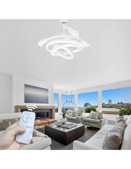 Oaks Aura 42in. DIY Shape LED Retractable Ceiling Fan With Light 6 Speed Latest DC Motor Remote Control Retractable Ceiling Fan