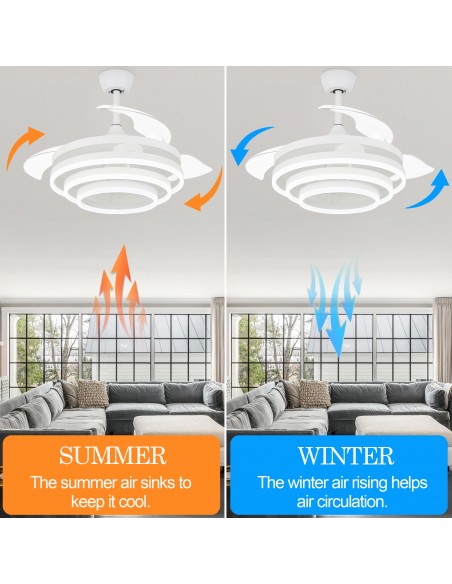 Oaks Aura 42in. DIY Shape LED Retractable Ceiling Fan With Light 6 Speed Latest DC Motor Remote Control Retractable Ceiling Fan