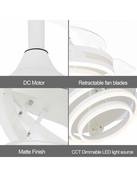 Oaks Aura 42in. DIY Shape LED Retractable Ceiling Fan With Light 6 Speed Latest DC Motor Remote Control Retractable Ceiling Fan