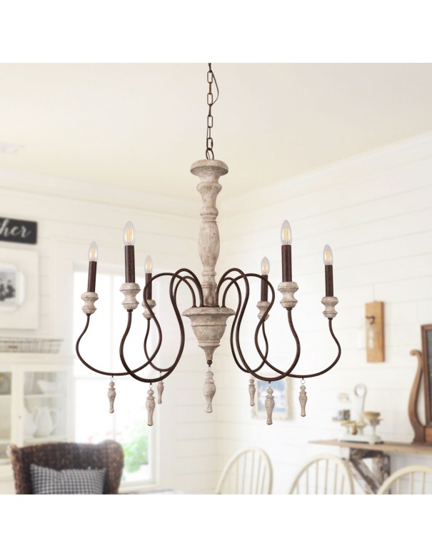 Oaks Aura Antique Handmade Wood Chandelier with Drops Farmhouse Pendant Lights