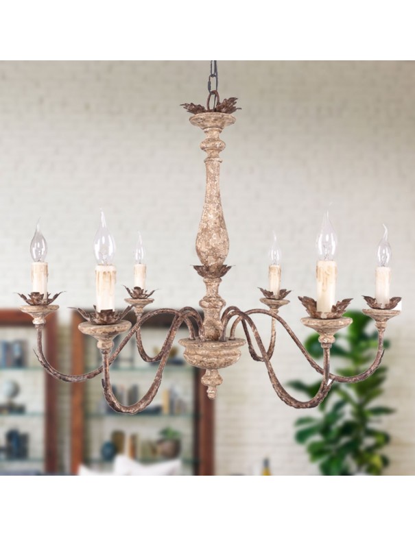 Oaks Aura French Country 6-Light Distressed White and Bronze Pendant Lighting with Adjustable Chain