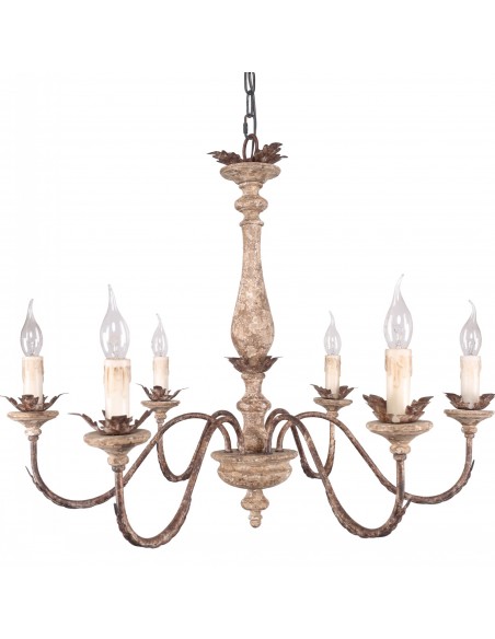 Oaks Aura French Country 6-Light Distressed White and Bronze Pendant Lighting with Adjustable Chain