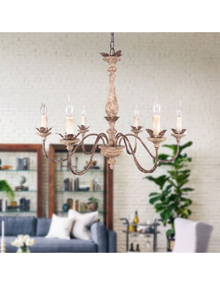 Oaks Aura French Country 6-Light Distressed White and Bronze Pendant Lighting with Adjustable Chain
