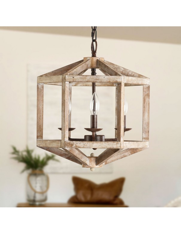 Oaks Aura French Country 3-Light Antique Modern Farmhouse Wood Chandelier
