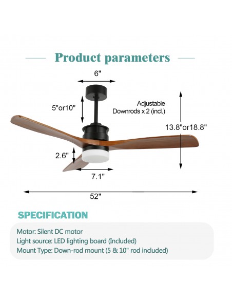 Oaks Aura 52 in. LED Indoor Solid Wood Reversible Scandi-Japanese Ceiling Fan With Latest DC Motor Technology