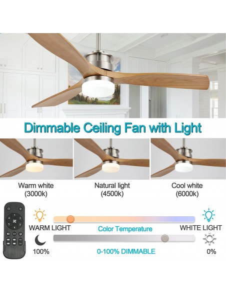 Oaks Aura 52 in. LED Indoor Solid Wood Reversible Scandi-Japanese Ceiling Fan With Latest DC Motor Technology