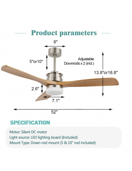Oaks Aura 52 in. LED Indoor Solid Wood Reversible Scandi-Japanese Ceiling Fan With Latest DC Motor Technology