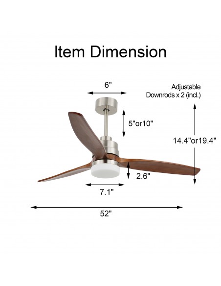 Oaks Aura 52 in. LED Indoor Solid Wool Walnut Scandi-Japanese Zen Ceiling Fan With Latest DC Motor Technology