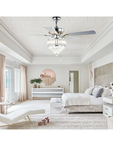 Oaks Aura 52-In Glam Crystal Shade Chandelier, 5 Reversible Blades Ceiling Fan