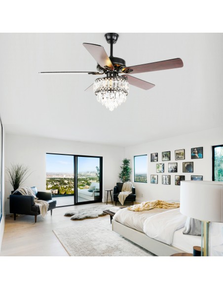 Oaks Aura 52-In Glam Crystal Shade Chandelier, 5 Reversible Blades Ceiling Fan