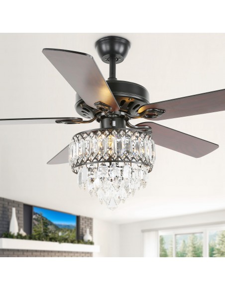 Oaks Aura 52-In Glam Crystal Shade Chandelier, 5 Reversible Blades Ceiling Fan
