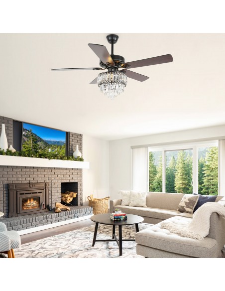 Oaks Aura 52-In Glam Crystal Shade Chandelier, 5 Reversible Blades Ceiling Fan