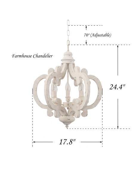 Oaks Aura Cottage Chic Crown Wood Chandelier, 6-Light Farmhouse Wooden Pendant