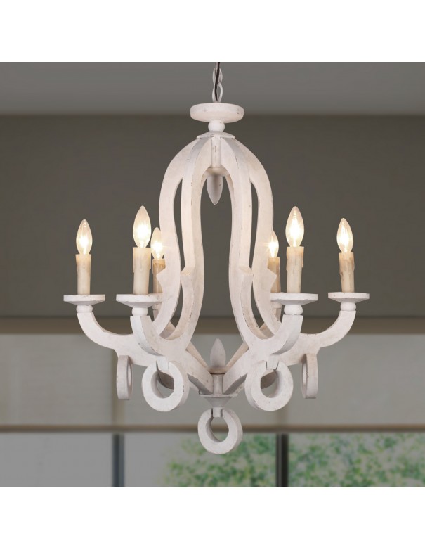 Oaks Aura Shabby Chic Candle-style 6-Light Wooden Chandelier