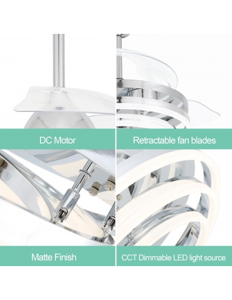 Oaks Aura 42in. DIY Shape LED Retractable Ceiling Fan With Light 6 Speed Latest DC Motor Remote Control Retractable Ceiling Fan