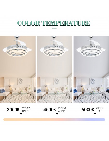 Oaks Aura 42in. DIY Shape LED Retractable Ceiling Fan With Light 6 Speed Latest DC Motor Remote Control Retractable Ceiling Fan