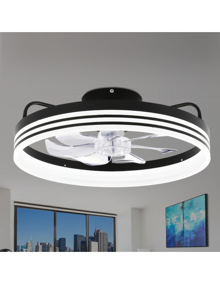 Oaks Aura 20in.Bladeless Smart App Remote Control Low Profile 6-Speed Ceiling Fan DC Motor Flush Mount Dimmable Lighting ETA2.28