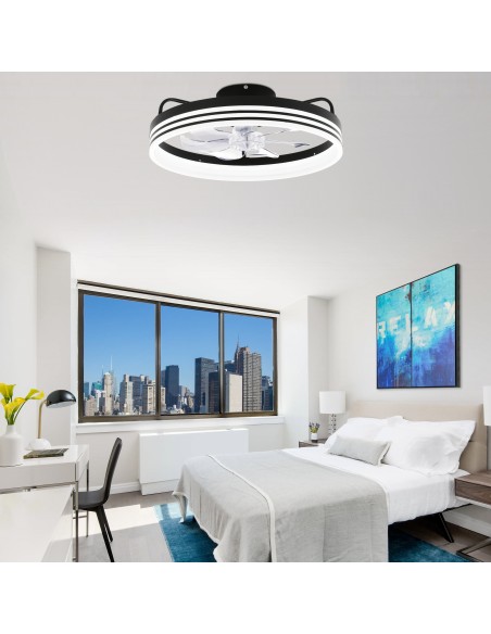 Oaks Aura 20in.Bladeless Smart App Remote Control Low Profile 6-Speed Ceiling Fan DC Motor Flush Mount Dimmable Lighting ETA2.28