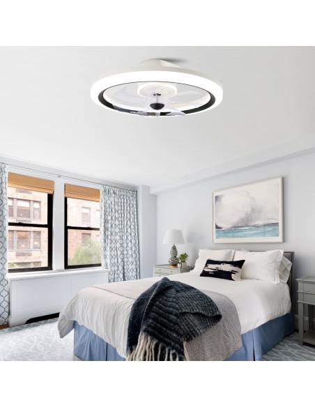 Oaks Aura 20in. LED Smart App Remote Control Ceiling Fans with Lights, Low Profile DC Motor Flush Mount Ceiling Fan For Bedroom