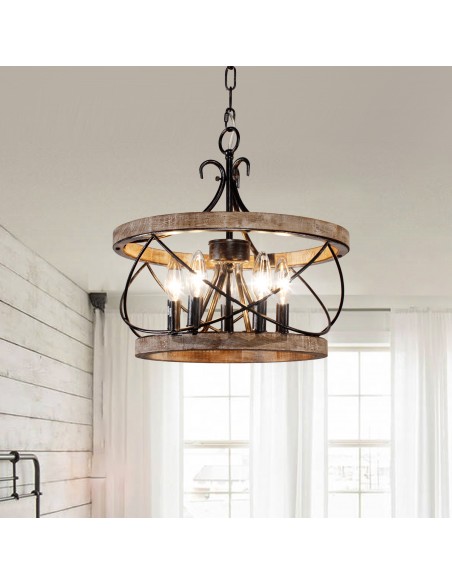 Oaks Aura Farmhouse 5-Light Cage Rustic Chandelier, Adjustable Height Industrial Pendant Ceiling Light for Kitchen Dining Room