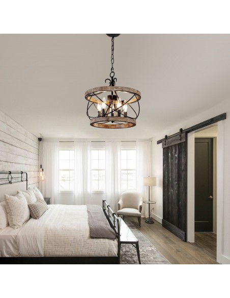 Oaks Aura Farmhouse 5-Light Cage Rustic Chandelier, Adjustable Height Industrial Pendant Ceiling Light for Kitchen Dining Room