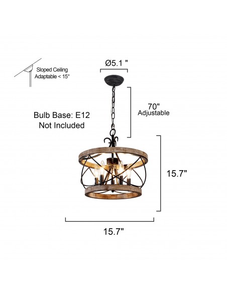 Oaks Aura Farmhouse 5-Light Cage Rustic Chandelier, Adjustable Height Industrial Pendant Ceiling Light for Kitchen Dining Room
