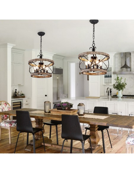 Oaks Aura Farmhouse 5-Light Cage Rustic Chandelier, Adjustable Height Industrial Pendant Ceiling Light for Kitchen Dining Room