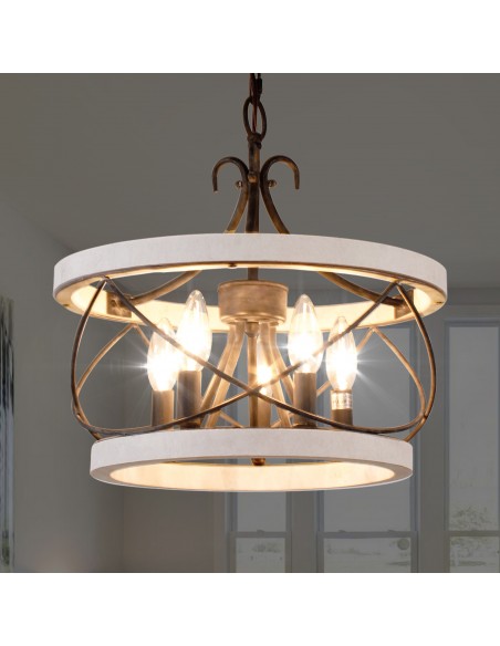Oaks Aura Farmhouse 5-Light Cage Rustic Chandelier, Adjustable Height Industrial Pendant Ceiling Light for Kitchen Dining Room