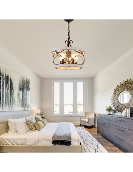 Oaks Aura Farmhouse 5-Light Cage Rustic Chandelier, Adjustable Height Industrial Pendant Ceiling Light for Kitchen Dining Room