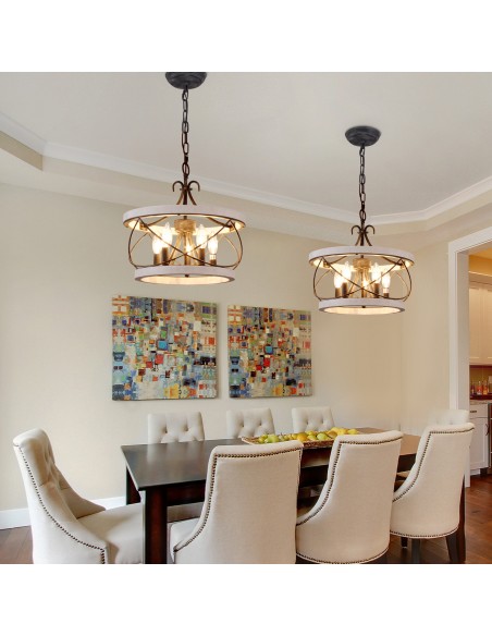 Oaks Aura Farmhouse 5-Light Cage Rustic Chandelier, Adjustable Height Industrial Pendant Ceiling Light for Kitchen Dining Room