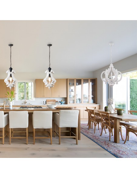 Oaks Aura French Country Dining Set Combo Chandelier, Farmhouse Rustic 2 Kitchen Island and 1 Dining Chandelier Included