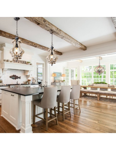 Oaks Aura French Country Dining Set Combo Chandelier, Farmhouse Rustic 2 Kitchen Island and 1 Dining Chandelier Included