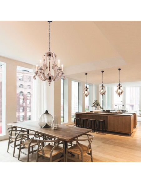 Oaks Aura French Country Dining Set Combo Chandelier, Farmhouse Rustic 2 Kitchen Island and 1 Dining Chandelier Included