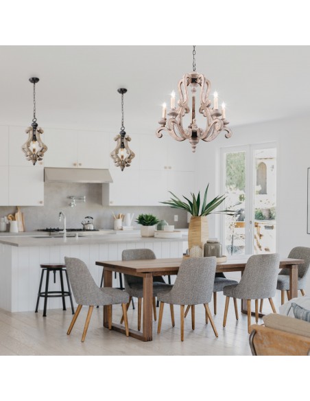 Oaks Aura French Country Dining Set Combo Chandelier, Farmhouse Rustic 2 Kitchen Island and 1 Dining Chandelier Included