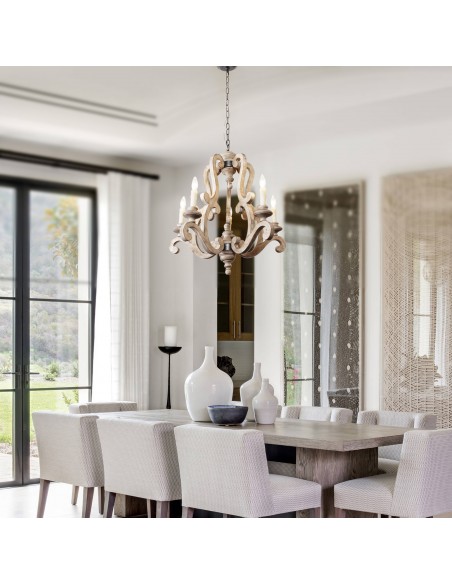 Oaks Aura French Country Dining Set Combo Chandelier, Farmhouse Rustic 2 Kitchen Island and 1 Dining Chandelier Included