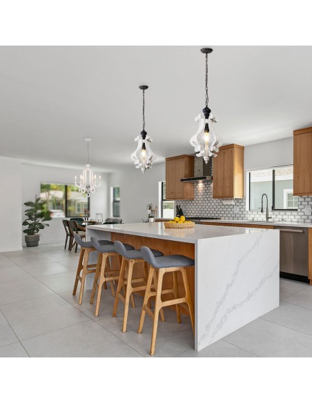 Oaks Aura French Country Dining Set Combo Chandelier, Farmhouse Rustic 2 Kitchen Island and 1 Dining Chandelier Included